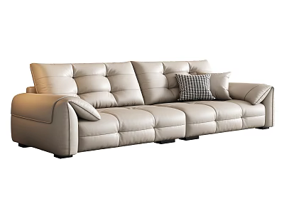 Light Beige Leather Two-Seater Sofa with Plaid Cushion Modern Minimalist Design 3d model