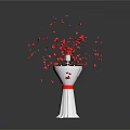 White Vase With Red Ribbon And Scattered Red Petals On Dark Surface