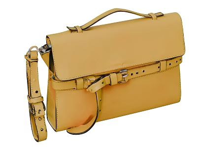 Stylish Yellow Leather Bag With Flap Design Adjustable Strap And Buckle Detail Top Handle 3d model