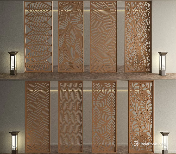 Decorative Screens With Intricate Patterns And Wall Lamps 3d model