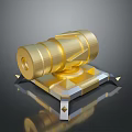 Golden Weapon with Cannon Barrel Design on Decorative Shiny Base and Detailed Metallic Structure