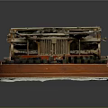 Vintage Typewriter with Red Base Black Keys and Round Reels Retro Mechanical Design