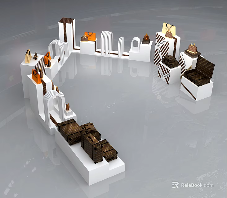 Modern Showcase Shelves With Diverse Structures White Brown Color And Multiple Designs For Retail 3d model 