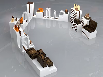 Modern Showcase Shelves With Diverse Structures White Brown Color And Multiple Designs For Retail 3d model