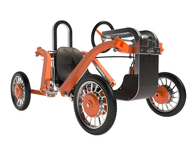 Orange Vintage Kids Toy Car With Black Seat And Steering Wheel 3d model