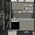 Modern Gray Bathroom Cabinet With Storage Countertop Faucet And Upper Cabinets