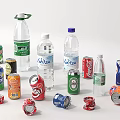Diverse Beverage Assortment With Carbonated Drinks Bottled Water Branded Cans Bottles And Pull Tabs 3d model