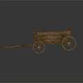 Vintage Wooden Hand Cart With Four Spoked Wheels And Solid Wood Construction