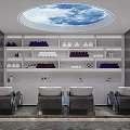Modern Beauty Hair Salon Interior With Styling Chairs Mirrors Product Shelves Counter And Lighting