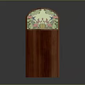 Artistic Wooden Door With Stained Glass Floral Patterns And Arched Top Design
