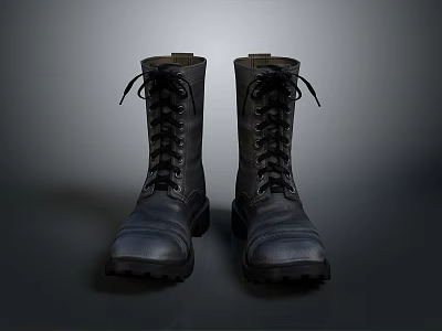 Black Military Style Tactical Boots With Lace Up Front And Durable Rubber Sole 3d model