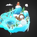 Winter Scene Cartoon Scene Snowman Penguin Cartoon Penguin Cartoon Tree Cartoon House Sump Cartoon Island Cartoon Island 3d model