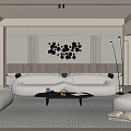 Living room sofa coffee table combination side table single sofa pendant background wall picture floor lamp 3d model