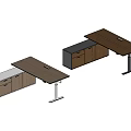 Modern Office Desk Designs With Brown Gray Tops And Storage Cabinets