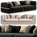 Modern Elegant Double Sofa With Velvet Upholstery Decorative Pillows And Gold Accent Trim