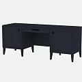 Modern Dark Blue Desk With Cabinet Doors Drawer And Tapered Legs