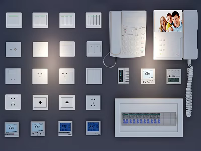 Home Daily Electrical Appliances Including Switches Sockets Telephone Thermostats And Distribution Box 3d model