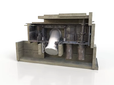 Building Structure Section View With Internal Metal Frames And Concrete Pipes 3d model