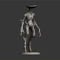 Slim Alien Creature Model With Elongated Body And Skeletal Structure On White Base