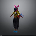 Colorful Character Wearing Rabbit Ear Helmet Yellow Top Black Pants And Blue Shoes
