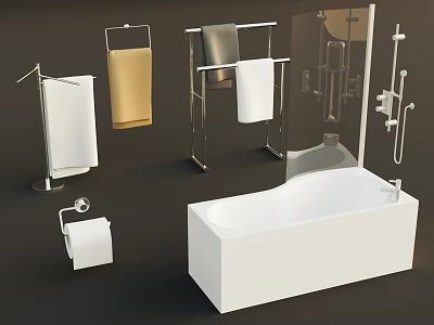 Modern Bathroom Accessories Including Bathtub Towel Racks Toilet Paper Holder And Shower Head 3d model