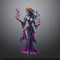Blue Skinned Woman With Flame Headdress Holding Colorful Flames In Flowing Ornate Robe