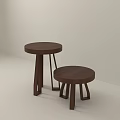 Two Dark Brown Three Legged Minimalist Design Stools On Light Background 3d model