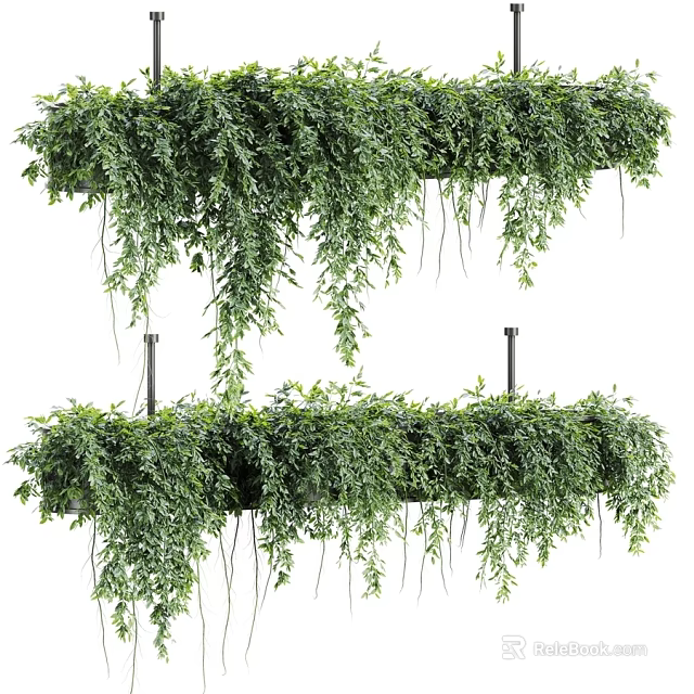 Layered Green Plant Decorative Ornament Set With Hanging Vines for Indoor Decoration 3d model 