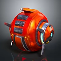 Red Spherical Sci Fi Device With Metallic Components Display Panel And Stands 3d model