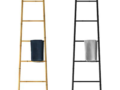 Bathroom Ladder Shelf with Bamboo and Black Design Hanging Towels for Bathroom Storage 3d model