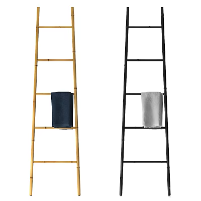 Bathroom Ladder Shelf with Bamboo and Black Design Hanging Towels for Bathroom Storage 3d model