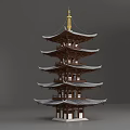 Traditional Multi tiered Pagoda With Golden Spire Tile Roof And Wooden Structure