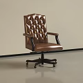 Brown Leather Office Chair With Tufted Backrest Swivel Design And Armrests On Wheels