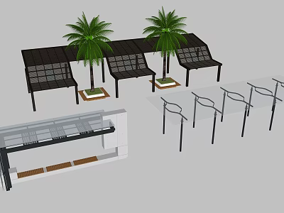 Outdoor Pergola Design With Palm Trees and Benches in Modern Style 3d model