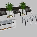 Outdoor Pergola Design With Palm Trees and Benches in Modern Style
