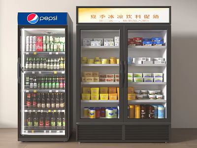 Commercial Refrigerators for Beverage Display with Pepsi Drinks and Summer Promotion Items 3d model