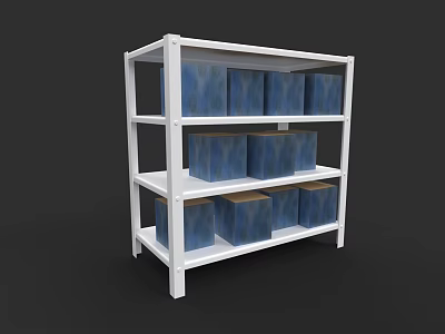 White Display Shelf With Multiple Layers And Blue Storage Boxes 3d model