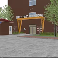 New Era Red Office Building with Community Service Center Guard House Trees and Parking Lot