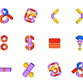 Colorful 3D Abstract Geometric Icons With Various Shapes And Elements