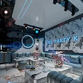 CBD Party K Modern KTV Interior With Comfortable Sofa Tables And Decorative Flowers