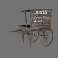Rustic Vintage Wooden Street Vendor Cart With Canopy And Wooden Wheels