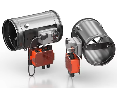 Industrial Cylindrical Equipment With Metal Casing Red Components And Dual Units 3d model