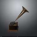 Vintage Gramophone With Wooden Base And Horn Shaped Speaker For Home Decor
