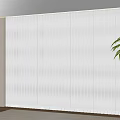 White Vertical Sheer Curtains For Large Window With City View And Greenery 3d model