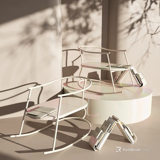 Modern Minimalist Leisure Chair With Curved White Metal Frame And Natural Light Shadow 3d model 