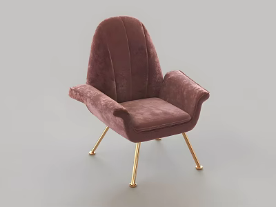 Stylish Blush Pink Velvet Leisure Chair with Curved Backrest Armrests and Gold Metal Legs 3d model