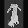 Blue Green Floral Pattern Long Sleeve V Neck Irregular Hem Women's Dress With Heels