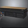 Black Tool Cabinet With Wooden Top And Storage Drawers For Workshop Use