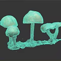 Brown Mushroom Plants with Caps and Stems on Dark Base and Background