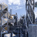 Cartoon Scenario Of Futuristic City With Tall Glass Buildings Flying Vehicles And Sky Bridges 3d model